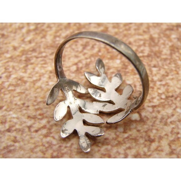 Sterling Silver Ring Leaf Design Size 7 Double Branch Wrap 925 Stamped Unique - Picture 6 of 9